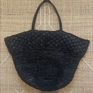 BTB Los Angeles Sera Straw Beach Tote Bag Black